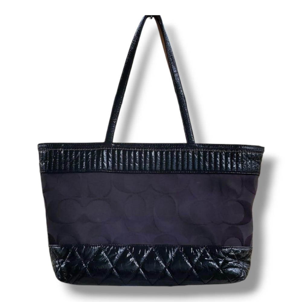 Coach 18676 Quilted Poppy Black on Black Jacquard Silver Hardware Tote Bag - Picture 5 of 17